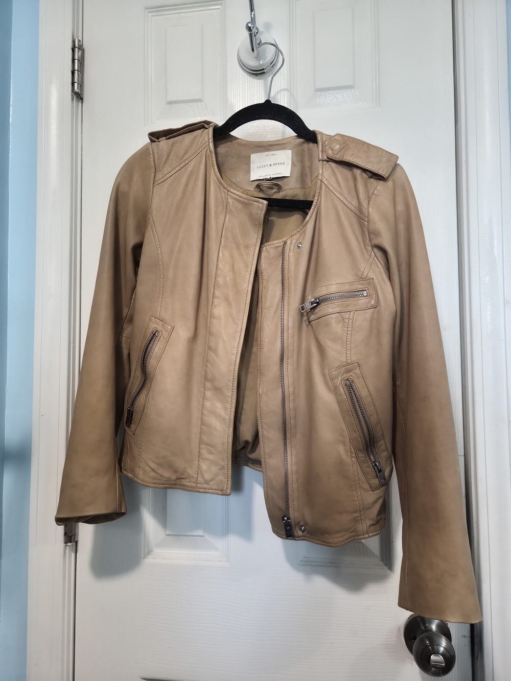 Lucky Brand Tan Leather Moto Jacket with Zip Pockets